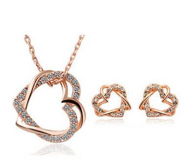 .Yiwu Fashion Jewelry Factory Jewelry Customized Double Diamond Heart Necklace Earring Set - Gadgets and Fun Stuff