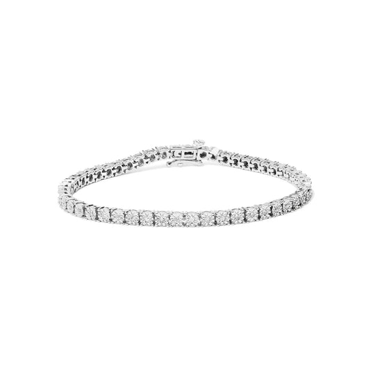 .925 Sterling Silver Lab Grown Diamond Illusion - Set Miracle Plate Tennis Bracelet - 7.25" Inches - Gadgets and Fun Stuff