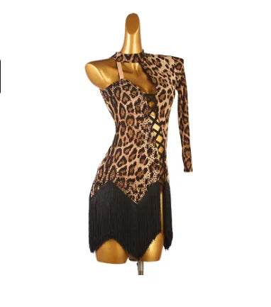 *Latin Tassel Dress Leopard Modern Dance Gowns Ballroom Practice Wear Competiton Costume Performance Clothes Stage Outfits - Gadgets and Fun Stuff