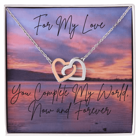 "You Complete My World....." Interlocking Hearts Necklace