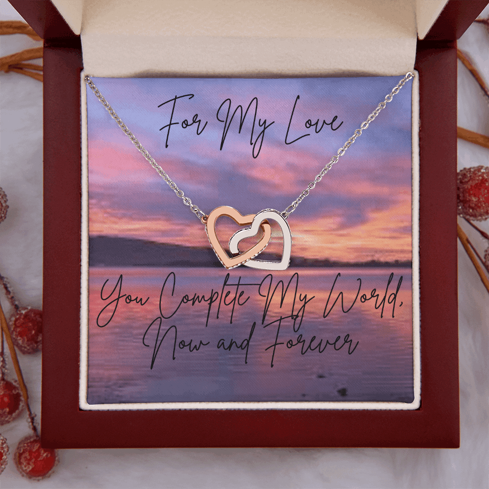 "You Complete My World....." Interlocking Hearts Necklace