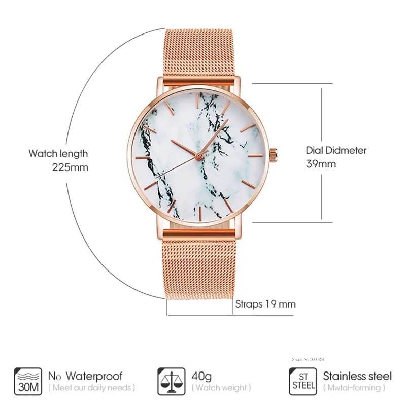 Luxury Rose Gold Mesh Band Marble Women's Wrist Watch - Gadgets and Fun Stuff