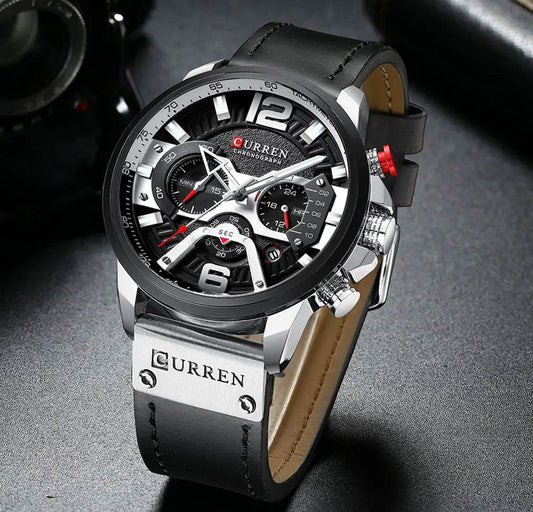 Military Leather Chronograph Wristwatch - Gadgets and Fun Stuff