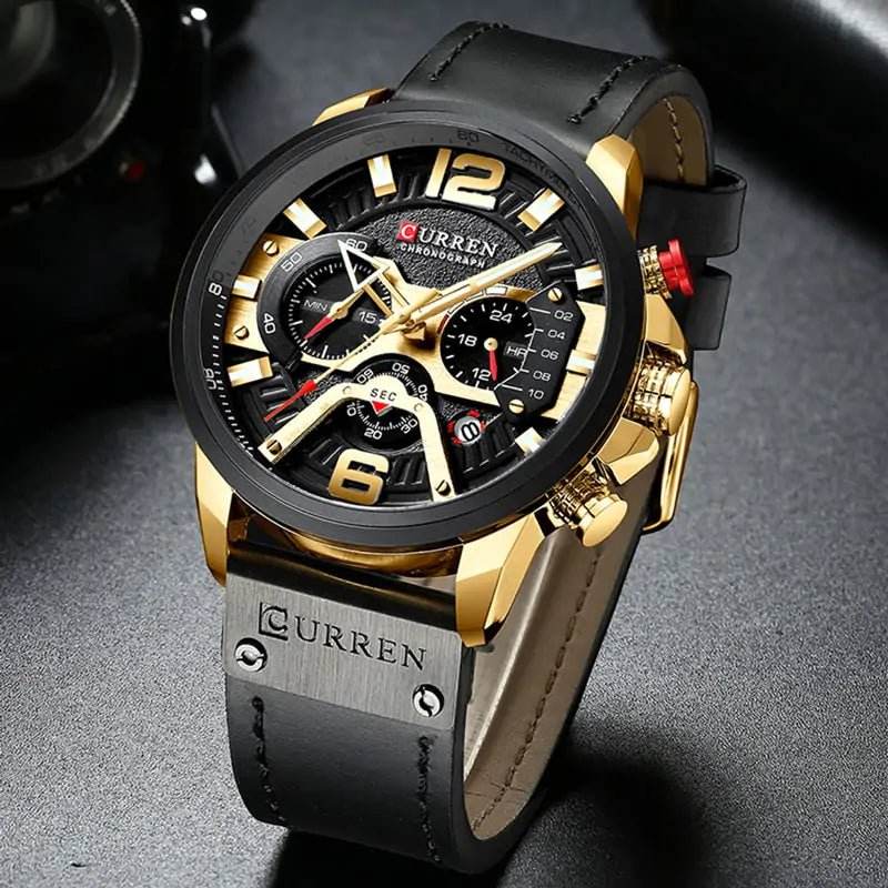 Military Leather Chronograph Wristwatch - Gadgets and Fun Stuff